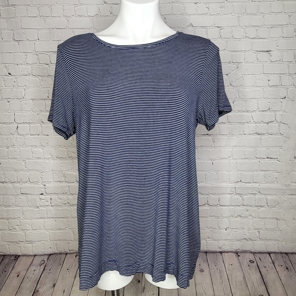 Old Navy Luxe Navy Blue & White Stripe T-shirt - Size L - Picture 1 of 8